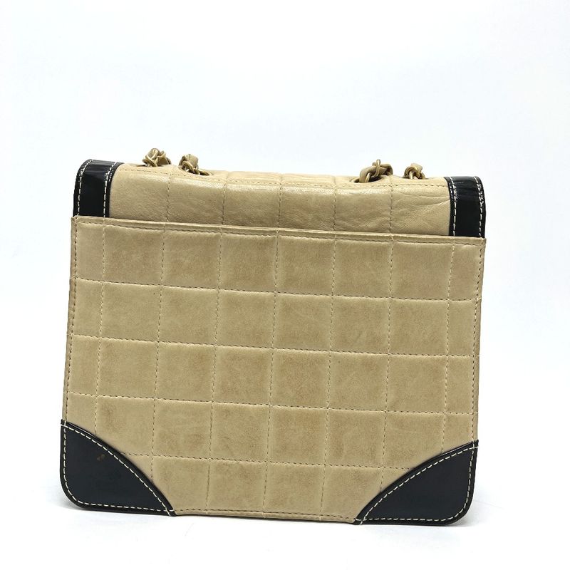 Chanel Shoulder Bag Bicolor Choco Bar Leather Beige