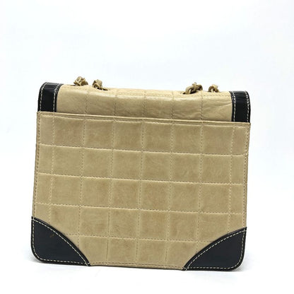 Chanel Shoulder Bag Bicolor Choco Bar Leather Beige