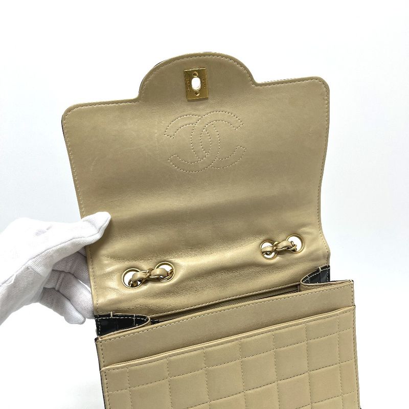 Chanel Shoulder Bag Bicolor Choco Bar Leather Beige