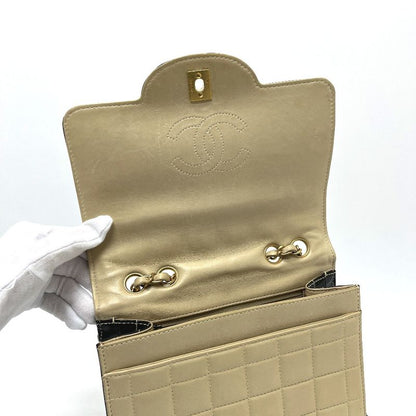 Chanel Shoulder Bag Bicolor Choco Bar Leather Beige