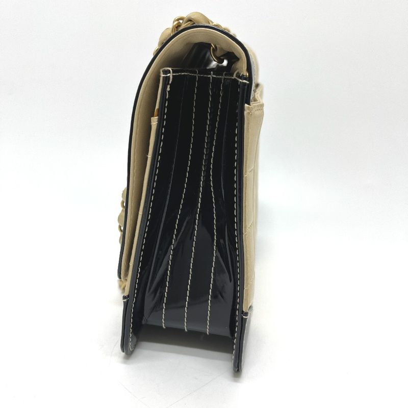 Chanel Shoulder Bag Bicolor Choco Bar Leather Beige