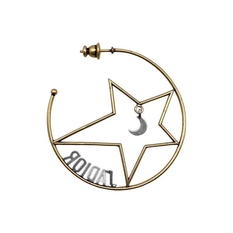 Dior Hoop Earrings Star Moon Crescent Logo Gold