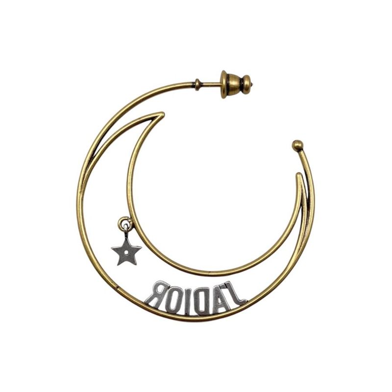 Dior Hoop Earrings Star Moon Crescent Logo Gold