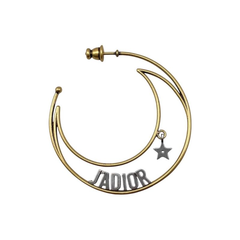 Dior Hoop Earrings Star Moon Crescent Logo Gold