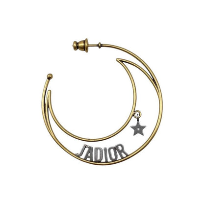 Dior Hoop Earrings Star Moon Crescent Logo Gold
