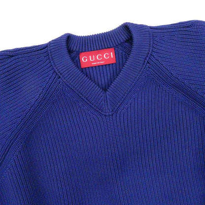 Gucci Chunky V-neck Knit Navy XS Polypropylene Long Sleeve Sweater