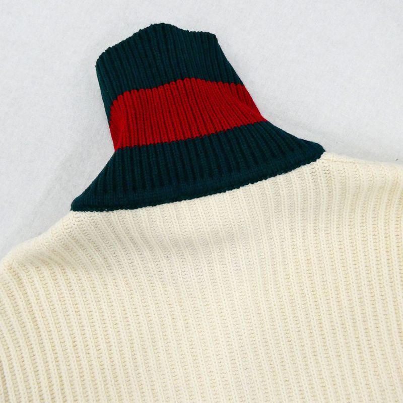 Gucci Wool Zipper Web Striped Knit Cream XS Long Sleeve Sweater