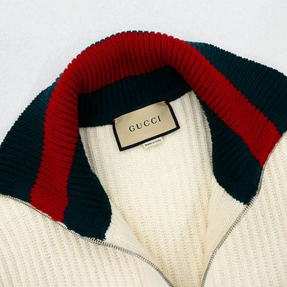 Gucci Wool Zipper Web Striped Knit Cream XS Long Sleeve Sweater