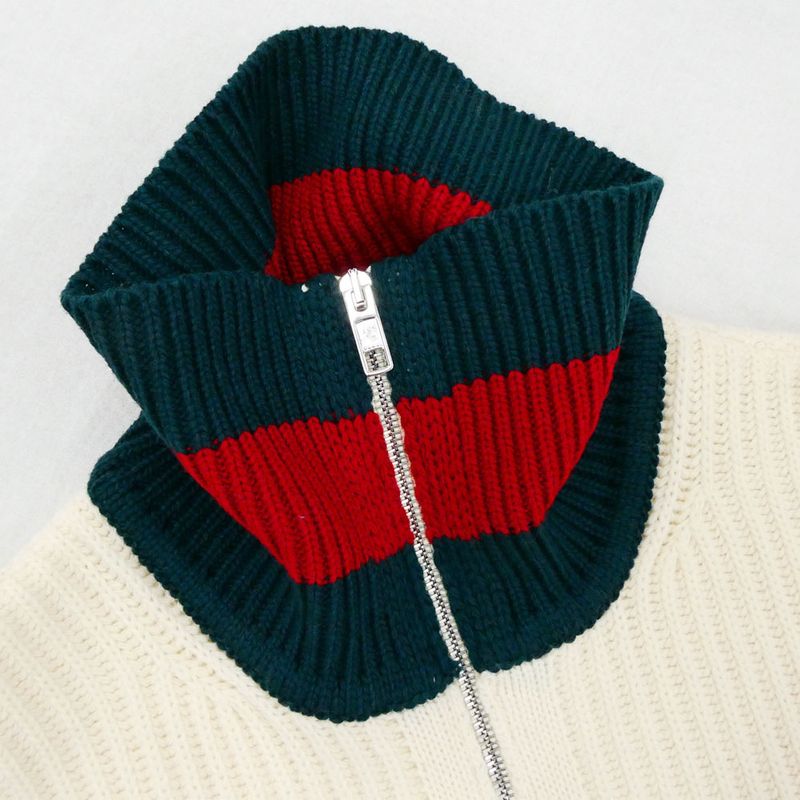 Gucci Wool Zipper Web Striped Knit Cream XS Long Sleeve Sweater