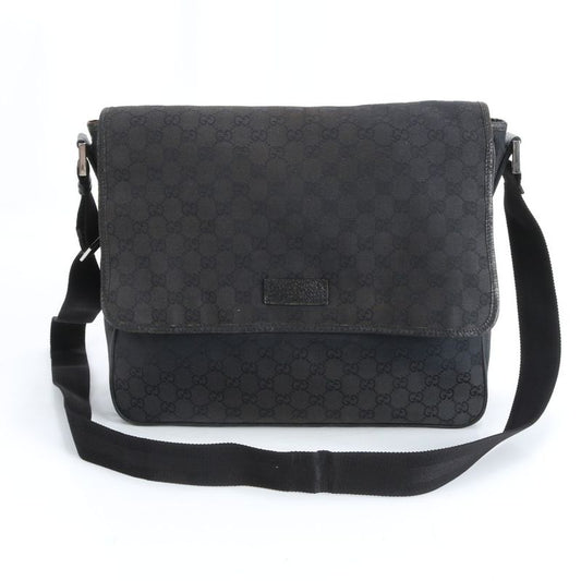 Gucci GG Canvas Leather Shoulder Bag Crossbody Messenger Black A4 Mum