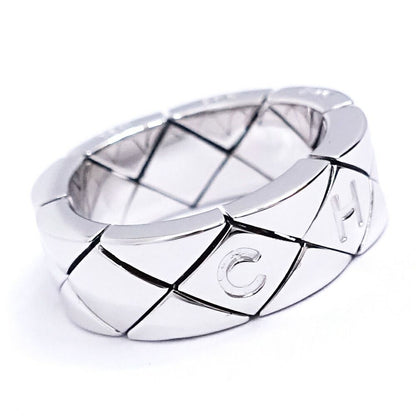 Chanel 18k White Gold Quilted Ring Logo Bullion Polished