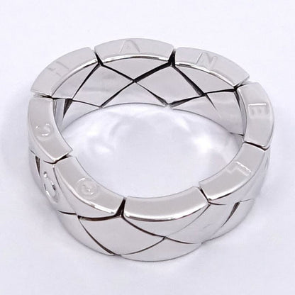Chanel 18k White Gold Quilted Ring Logo Bullion Polished