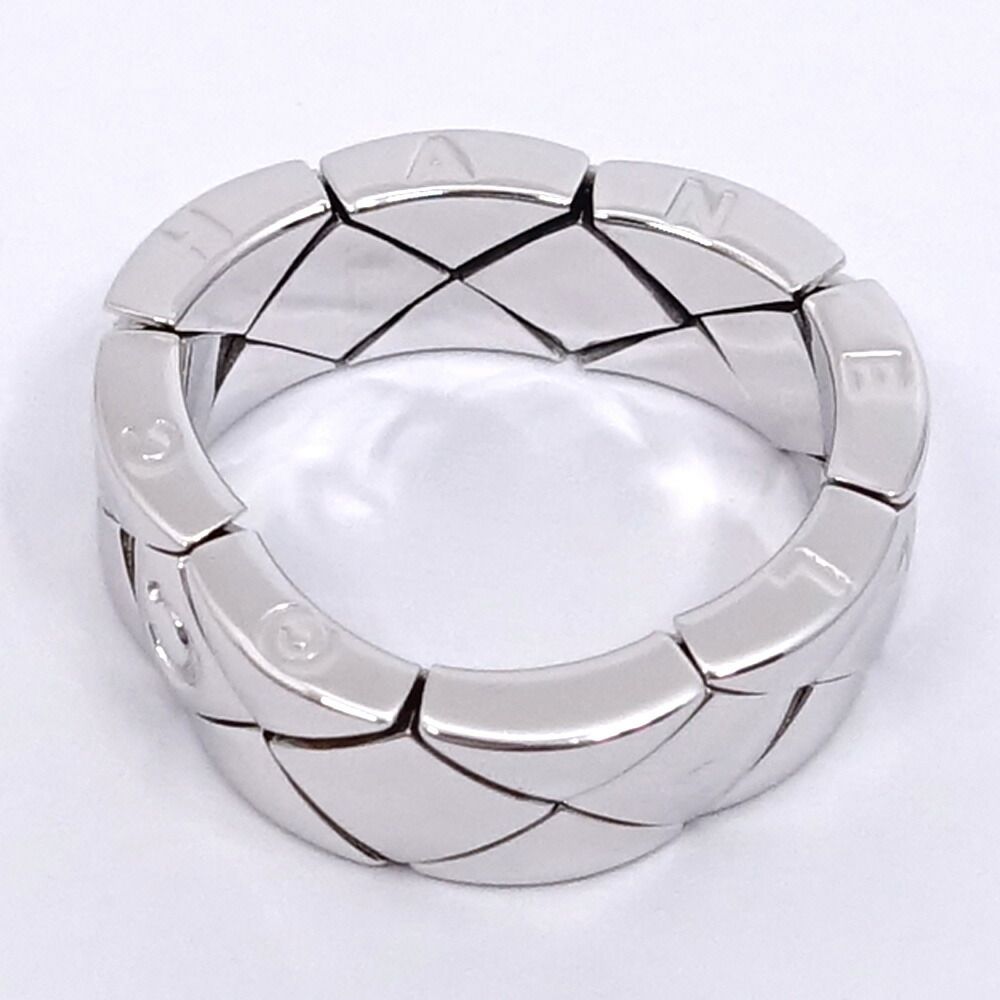 Chanel 18k White Gold Quilted Ring Logo Bullion Polished