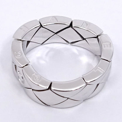Chanel 18k White Gold Quilted Ring Logo Bullion Polished