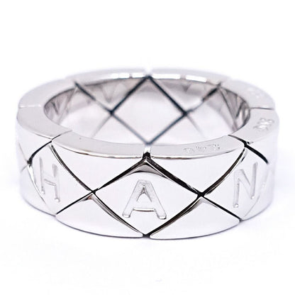 Chanel 18k White Gold Quilted Ring Logo Bullion Polished