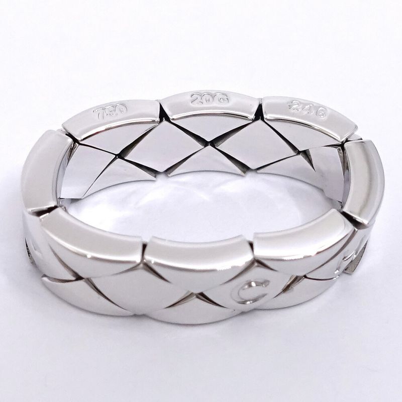 Chanel 18k White Gold Quilted Ring Logo Bullion Polished
