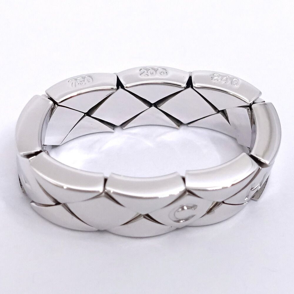 Chanel 18k White Gold Quilted Ring Logo Bullion Polished