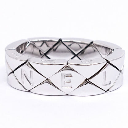 Chanel 18k White Gold Quilted Ring Logo Bullion Polished