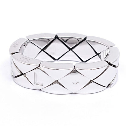Chanel 18k White Gold Quilted Ring Logo Bullion Polished