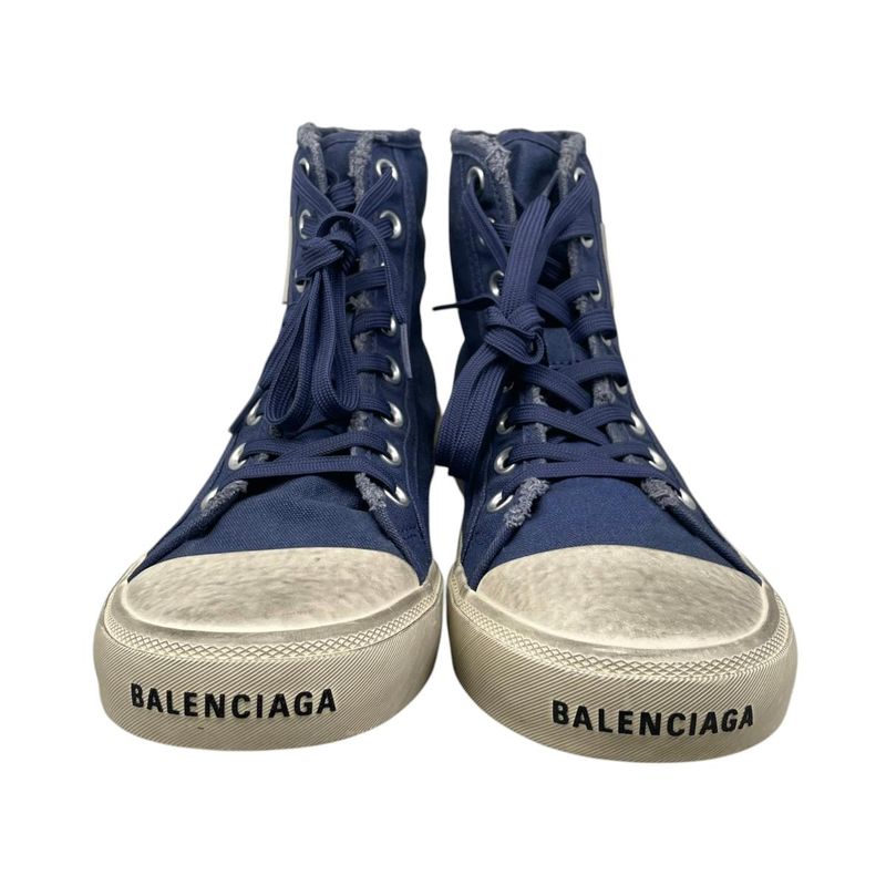 Balenciaga Sneakers Paris High Cut 41 Distressed Canvas Logo Blue White