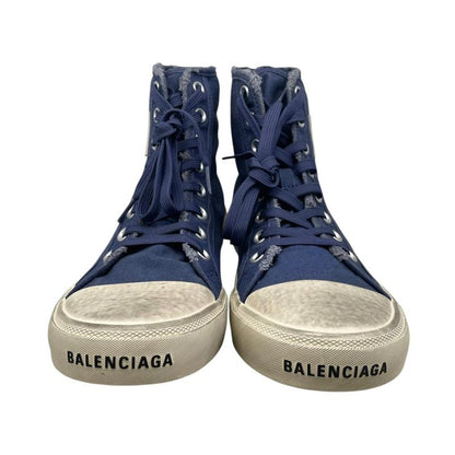 Balenciaga Sneakers Paris High Cut 41 Distressed Canvas Logo Blue White