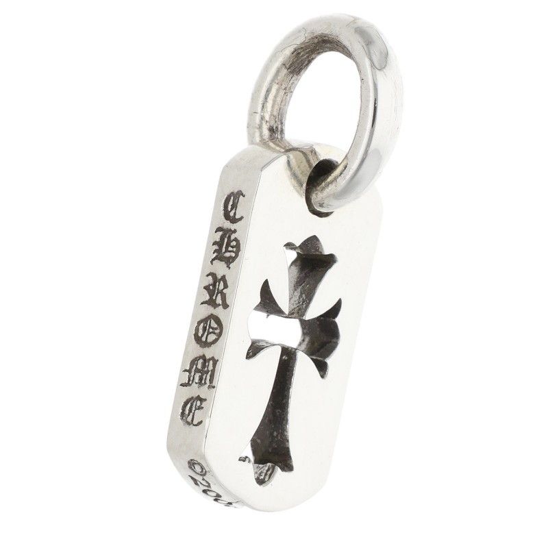 Chrome Hearts DT Tny CO Crs Tiny Cut Out Cross Dog Tag Charm Silver Necklace Top