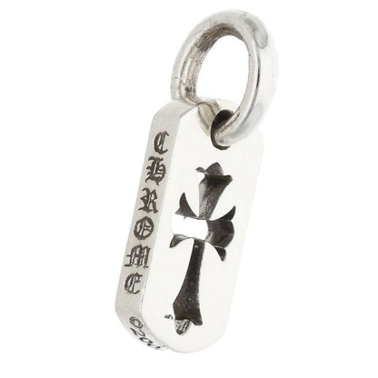 Chrome Hearts DT Tny CO Crs Tiny Cut Out Cross Dog Tag Charm Silver Necklace Top