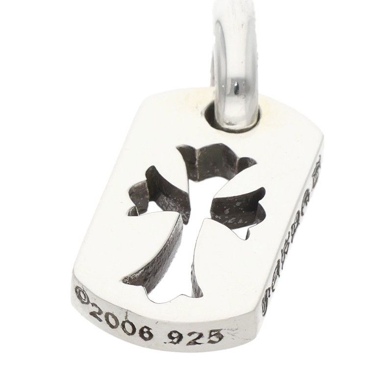 Chrome Hearts DT Tny CO Crs Tiny Cut Out Cross Dog Tag Charm Silver Necklace Top