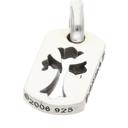 Chrome Hearts DT Tny CO Crs Tiny Cut Out Cross Dog Tag Charm Silver Necklace Top