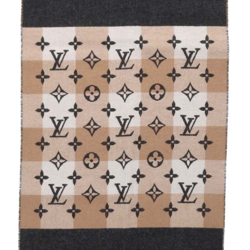 Louis Vuitton Wool Cashmere Blend Monogram Check Scarf