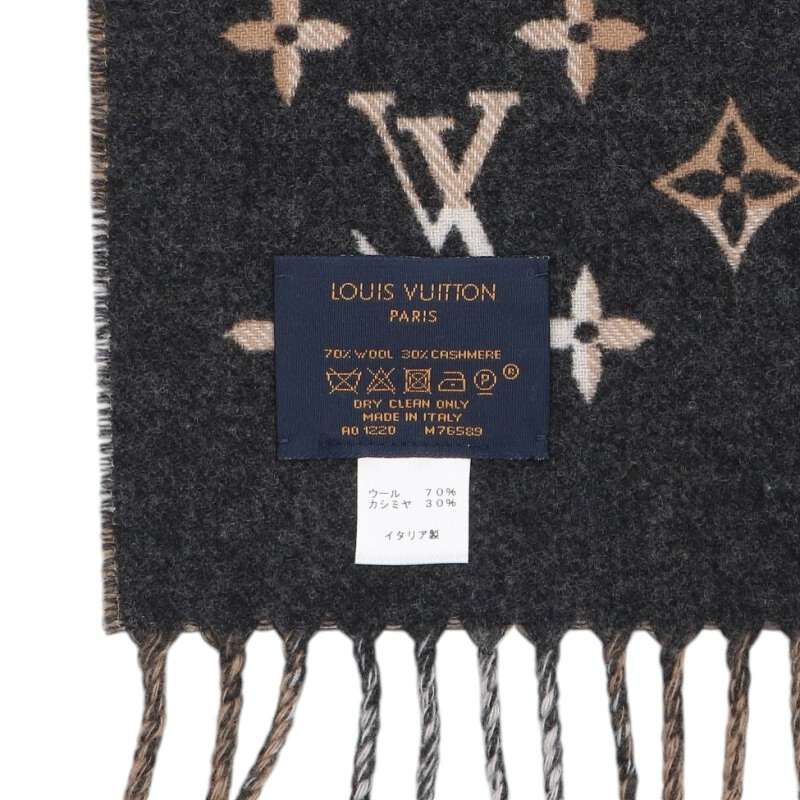 Louis Vuitton Wool Cashmere Blend Monogram Check Scarf