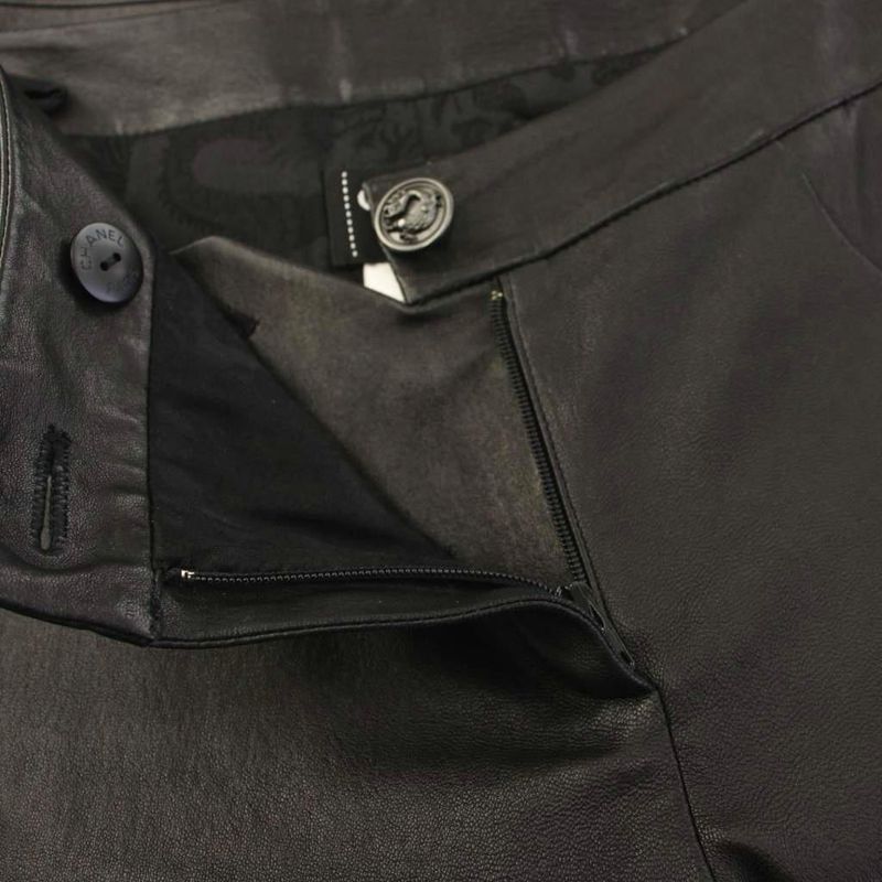 Chanel Lambskin Camellia Leather Pants Black