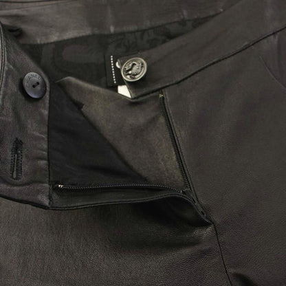 Chanel Lambskin Camellia Leather Pants Black
