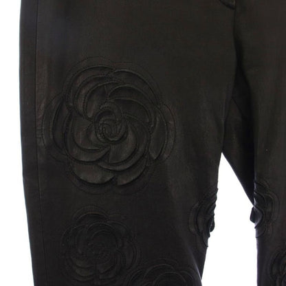 Chanel Lambskin Camellia Leather Pants Black