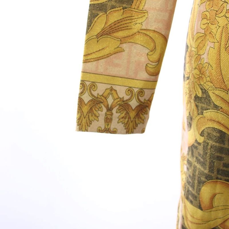 Fendi Fendace Jersey Midi Dress Long Sleeve 38 Gold