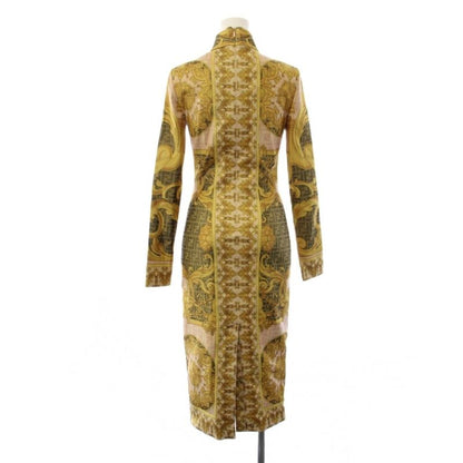 Fendi Fendace Jersey Midi Dress Long Sleeve 38 Gold