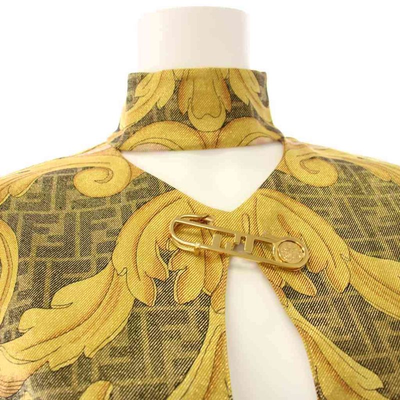 Fendi Fendace Jersey Midi Dress Long Sleeve 38 Gold