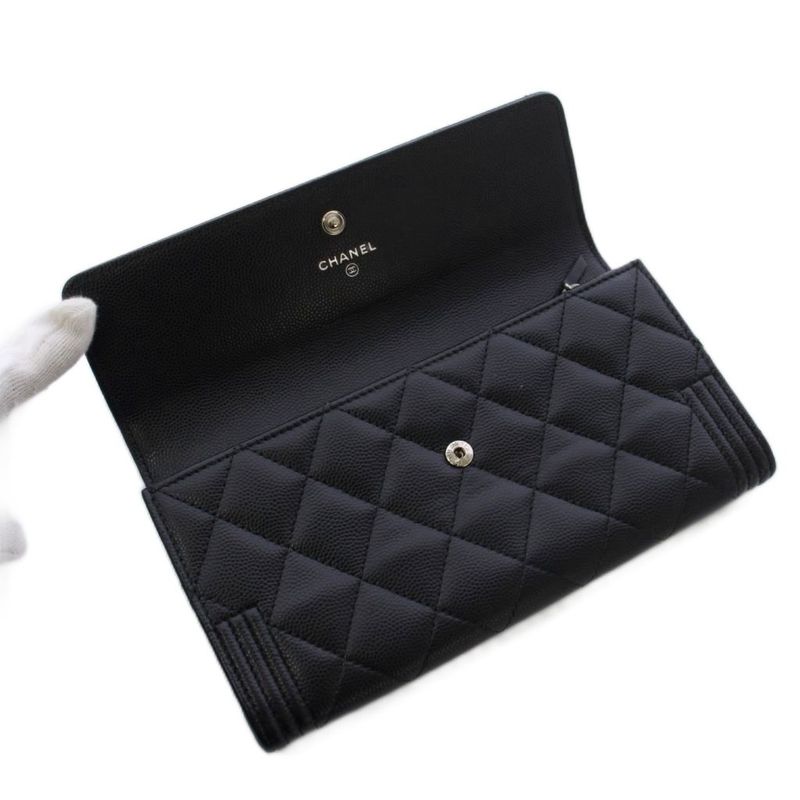 Chanel Caviar Leather Wallet CC Logo Black KH