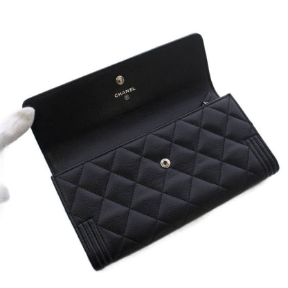 Chanel Caviar Leather Wallet CC Logo Black KH