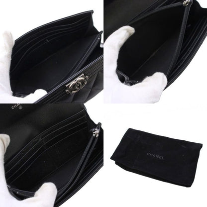 Chanel Caviar Leather Wallet CC Logo Black KH