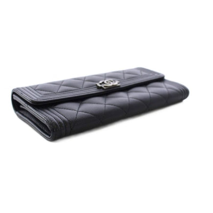 Chanel Caviar Leather Wallet CC Logo Black KH