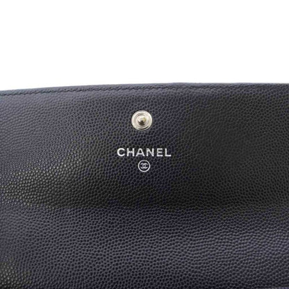 Chanel Caviar Leather Wallet CC Logo Black KH