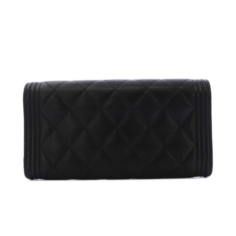 Chanel Caviar Leather Wallet CC Logo Black KH
