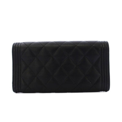 Chanel Caviar Leather Wallet CC Logo Black KH
