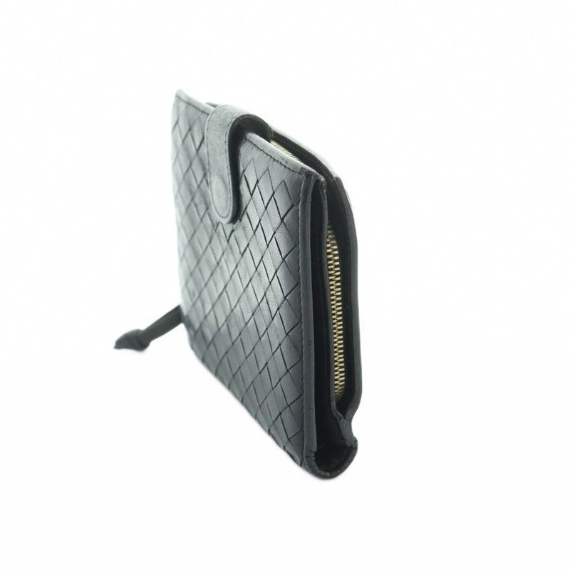 Bottega Veneta Intrecciato Wallet Bifold Coin Purse Leather Black