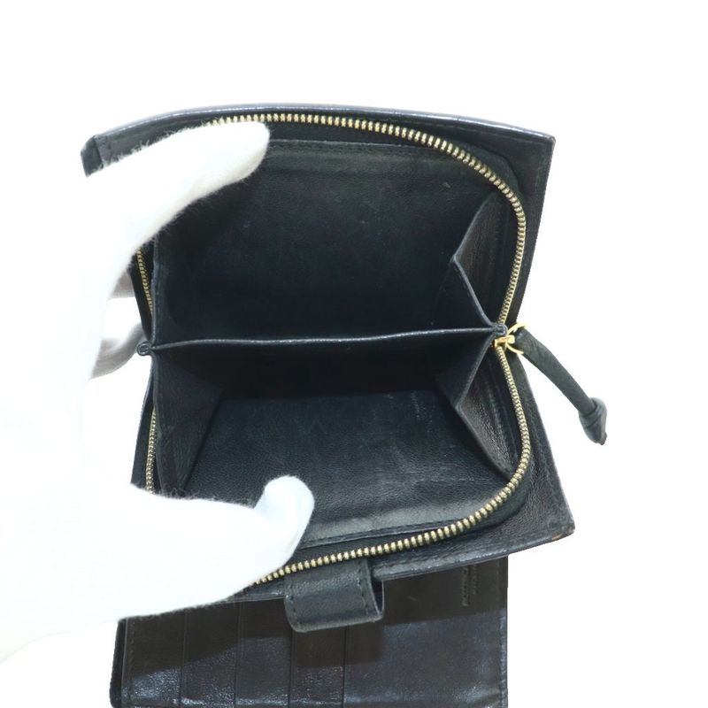 Bottega Veneta Intrecciato Wallet Bifold Coin Purse Leather Black