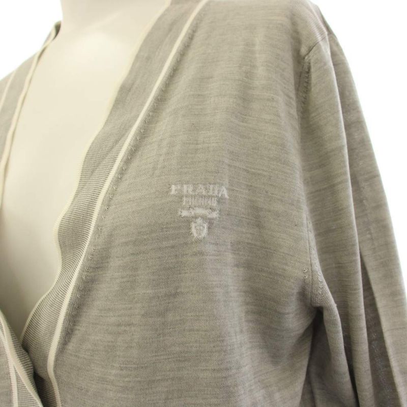 Prada Silk Knit Cardigan Long Sleeve Logo 36 Gray