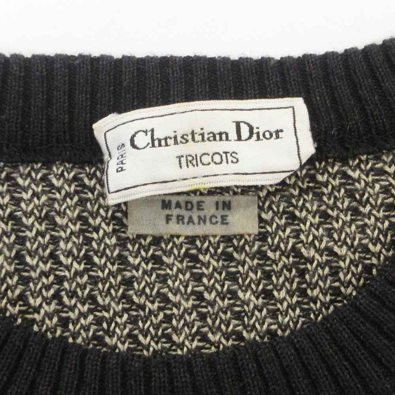 Dior Tricots Oblique Knit Sweater Logo Pattern Crew Neck Long Sleeve 42 M Beige