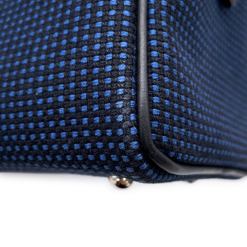 Hermes Victoria 3 Fourre Tout Mini Black Blue Saffiano Silver Swift Toile