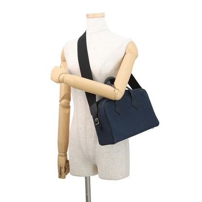 Hermes Victoria 3 Fourre Tout Mini Black Blue Saffiano Silver Swift Toile